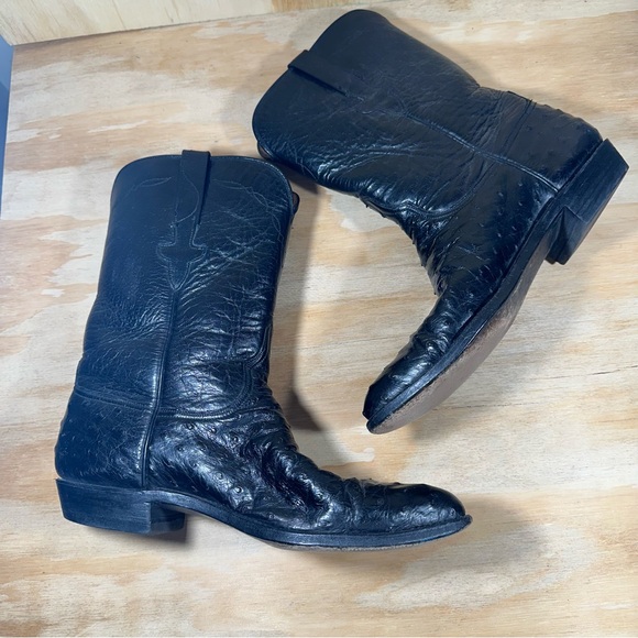 Lucchese Black  Leather Cowboy Boots Men’s Size 9 D - Picture 3 of 10